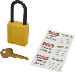 Master Lock - Keyed Alike Nonconductive Lockout Padlock - 1-1/2" Shackle Clearance, 1/4" Shackle Diam, 1-3/4" Body Height x 1-1/2" Body Width, Yellow, 6 Pins - Exact Tooling