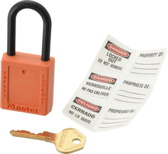 Master Lock - Keyed Different Nonconductive Lockout Padlock - 1-1/2" Shackle Clearance, 1/4" Shackle Diam, 1-3/4" Body Height x 1-1/2" Body Width, Orange, 6 Pins - Exact Tooling