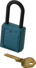 Master Lock - Keyed Different Nonconductive Lockout Padlock - 1-1/2" Shackle Clearance, 1/4" Shackle Diam, 1-3/4" Body Height x 1-1/2" Body Width, Teal, 6 Pins - Exact Tooling