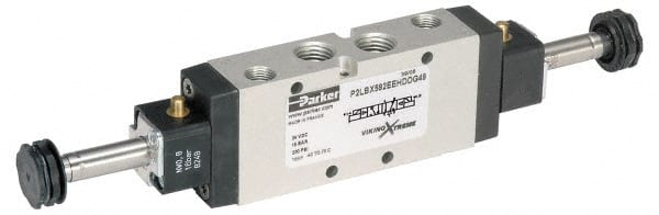 Parker - 1/4" NPT Port, Double Solenoid, 2 Position Valveless Coil, Aluminum Solenoid Valve - Normally Open Through Ports 1 & 2, 232 Max PSI, Buna-N Seal - Exact Tooling