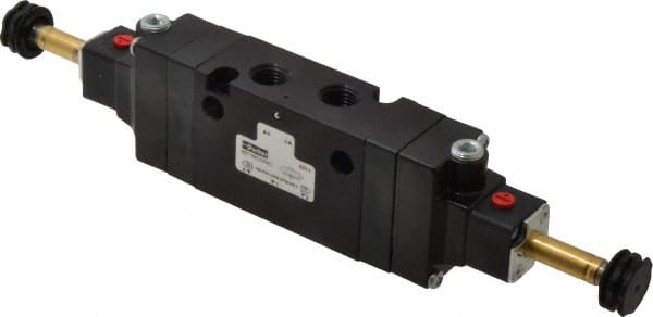 Parker - 1/4" NPT Port, Double Solenoid, 3 Position Valveless Coil, Aluminum Solenoid Valve - Center Exhaust Open, 145 Max PSI, Buna-N Seal - Exact Tooling