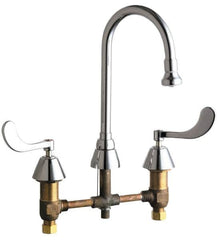 Chicago Faucets - Wrist Blade Handle, Wide Spread Bathroom Faucet - Two Handle, No Drain, Gooseneck Spout - Exact Tooling