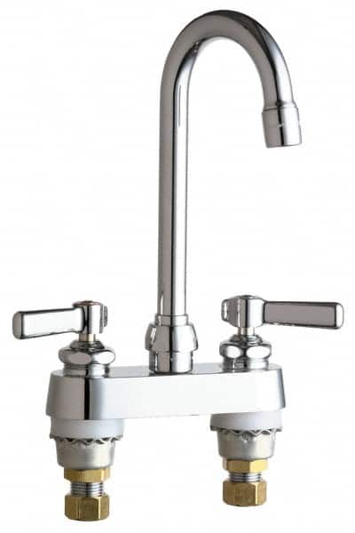 Chicago Faucets - Lever Handle, Deck Mounted Bathroom Faucet - Two Handle, No Drain, Gooseneck Spout - Exact Tooling