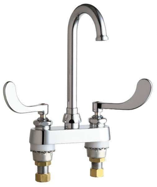 Chicago Faucets - Wrist Blade Handle, Deck Mounted Bathroom Faucet - Two Handle, No Drain, Gooseneck Spout - Exact Tooling
