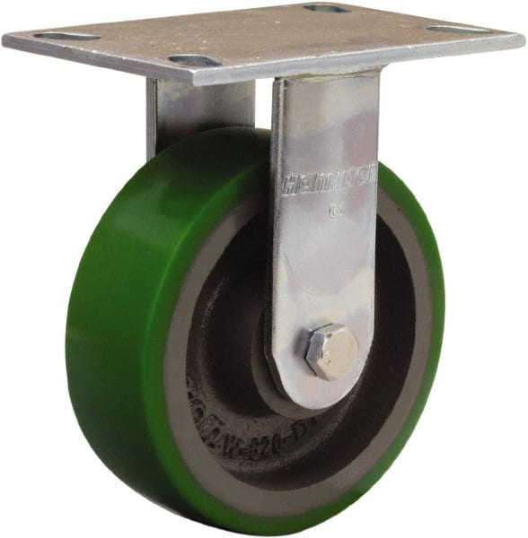Hamilton - 6" Diam x 2" Wide x 7-1/2" OAH Top Plate Mount Rigid Caster - Polyurethane Mold onto Cast Iron Center, 1,200 Lb Capacity, Sealed Precision Ball Bearing, 4-1/2 x 6-1/4" Plate - Exact Tooling