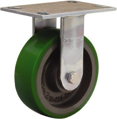 Hamilton - 6" Diam x 2" Wide x 7-1/2" OAH Top Plate Mount Rigid Caster - Polyurethane Mold onto Cast Iron Center, 1,200 Lb Capacity, Sealed Precision Ball Bearing, 4-1/2 x 6-1/4" Plate - Exact Tooling