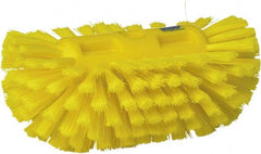 Vikan - 1-1/2" Bristle Length, Polyester Utility Scrub Brush - 5-1/2" Wide Head, 8" OAL, European Threaded Handle, Yellow, Polypropylene Block - Exact Tooling