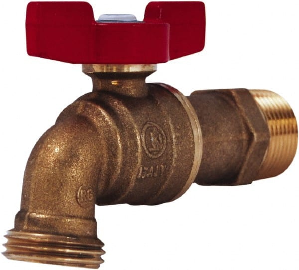 Legend Valve - 3/4" Pipe, 3/4" Tube, Aluminum Hose Bib Drain Cock & Shutoff Valve - 3/4 MNPT Thread, 125 Max psi, 2-29/64" Long - Exact Tooling