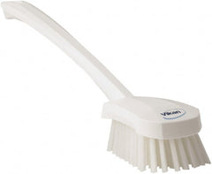 Vikan - 1.3" Bristle Length, Polyester Scrub Brush - 4" Long x 2-3/4" Wide Head, 15-3/4" OAL, White, Polypropylene Block - Exact Tooling
