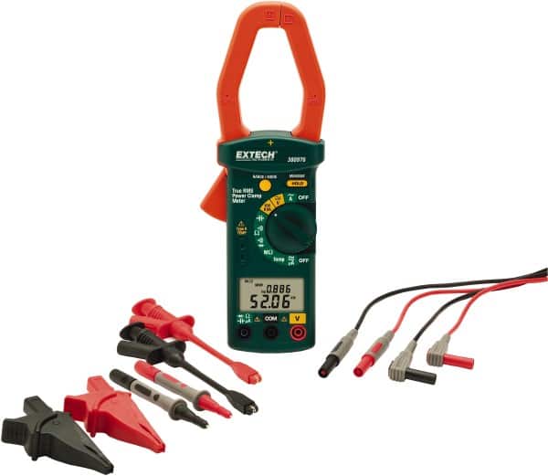 Extech - 4 Piece, Clamp Meter Test Kit - 600 Volt Max, LCD Display - Exact Tooling