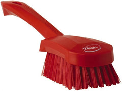 Vikan - 1.3" Bristle Length, Polyester Scrub Brush - 4-1/4" Long x 2-3/4" Wide Head, 10" OAL, Red, Polypropylene Block - Exact Tooling