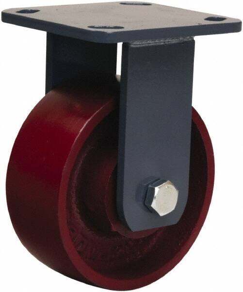 Hamilton - 5" Diam x 2" Wide x 6-1/2" OAH Top Plate Mount Rigid Caster - Cast Iron, 1,300 Lb Capacity, Sealed Precision Ball Bearing, 4 x 4-1/2" Plate - Exact Tooling