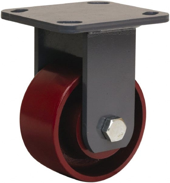 Hamilton - 4" Diam x 2" Wide x 5-5/8" OAH Top Plate Mount Rigid Caster - Cast Iron, 1,000 Lb Capacity, Precision Ball Bearing, 4 x 4-1/2" Plate - Exact Tooling