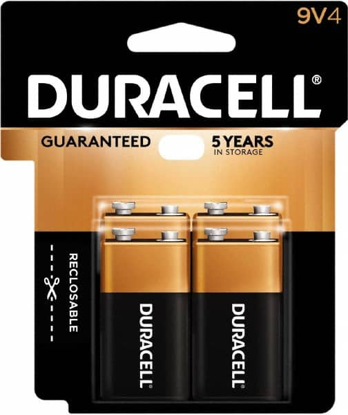 Duracell - Size 9V, Alkaline, 4 Pack, Standard Battery - 9 Volts, Snap Terminal - Exact Tooling