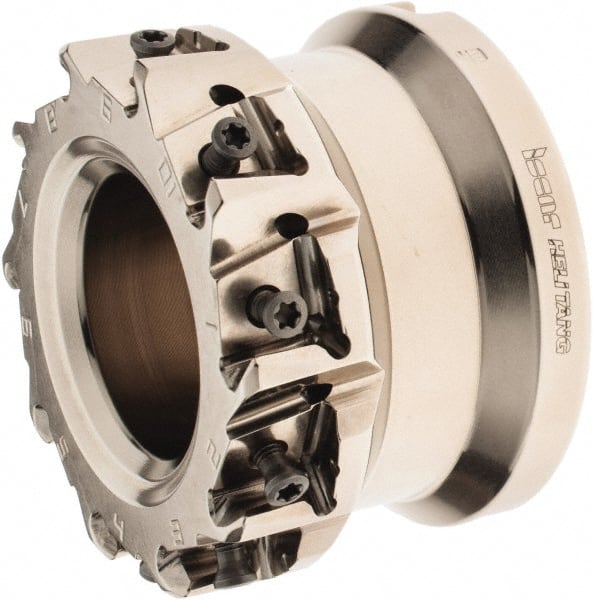 Iscar - 10 Inserts, 3" Cut Diam, 1" Arbor Diam, 0.492" Max Depth of Cut, Indexable Square-Shoulder Face Mill - 0/90° Lead Angle, 2" High, T490 LN.. 1306 Insert Compatibility, Through Coolant, Series Helitang - Exact Tooling