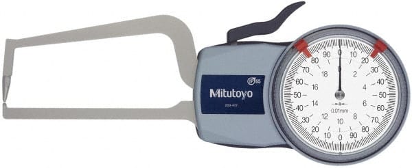 Mitutoyo - 20mm Max Measurement, 0.01mm Graduation, Outside Dial Caliper Gage - 3.1496 Inch Leg Length, 0.03mm Accuracy - Exact Tooling
