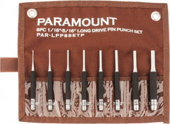 Paramount - 8 Piece, 1/16 to 5/16", Pin Punch Set - Round Shank, Comes in Canvas Roll - Exact Tooling