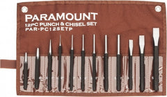 Paramount - 12 Piece Punch & Chisel Set - 3/8 to 5/8" Chisel, 1/16 to 3/8" Punch, Hexagon Shank - Exact Tooling