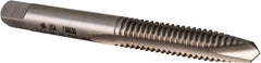 Made in USA - 1/4-20 UNC, 2 Flute, Bright Finish, High Speed Steel Spiral Point Tap - Plug Chamfer, Right Hand Thread, 2-1/2" OAL, 1" Thread Length, 0.255" Shank Diam, 3B Class of Fit - Exact Tooling