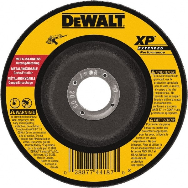 DeWALT - 24 Grit, 9" Wheel Diam, 3/32" Wheel Thickness, Type 27 Depressed Center Wheel - Zirconia Alumina, Resinoid Bond, 6,600 Max RPM - Exact Tooling