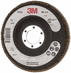 3M - 80 Grit, 4-1/2" Disc Diam, Type 27 Flap Disc - Cloth Backing, Arbor Attaching System - Exact Tooling