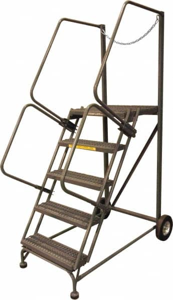 Ballymore - 80" 5 Step Rolling Warehouse Ladder - Truck & Dock Access, 450 Lb Capacity, 50" Platform Height, 32" Base Width x 60" Base Depth, Serrated - Exact Tooling