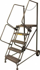 Ballymore - 80" 5 Step Rolling Warehouse Ladder - Truck & Dock Access, 450 Lb Capacity, 50" Platform Height, 44" Base Width x 53" Base Depth, Serrated - Exact Tooling