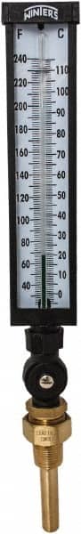 Winters - 30 to 240°F, Industrial Thermometer with Standard Thermowell - 3 Inch Immersion Length, 3-1/2 Inch Stem Length, 17 Inch Long, 3/4 Inch Thread - Exact Tooling