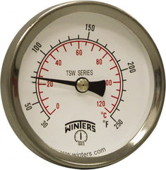 Winters - 30 to 250°F, Industrial Thermometer with Standard Thermowell - 1 Inch Immersion Length, 1.61 Inch Stem Length, 2 Inch Long, 1/2 Inch Thread - Exact Tooling