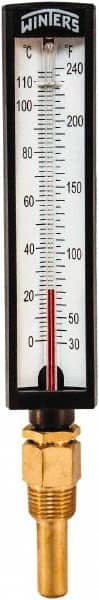 Winters - 30 to 240°F, Industrial Thermometer with Standard Thermowell - 2 Inch Immersion Length, 1.825 Inch Stem Length, 10 Inch Long, 1/2 Inch Thread - Exact Tooling