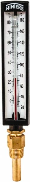 Winters - 20 to 180°F, Industrial Thermometer with Standard Thermowell - 2 Inch Immersion Length, 1.825 Inch Stem Length, 10 Inch Long, 1/2 Inch Thread - Exact Tooling