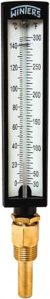 Winters - 30 to 300°F, Industrial Thermometer with Standard Thermowell - 2 Inch Immersion Length, 1.825 Inch Stem Length, 10 Inch Long, 1/2 Inch Thread - Exact Tooling