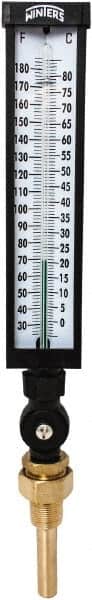 Winters - 30 to 180°F, Industrial Thermometer with Standard Thermowell - 3 Inch Immersion Length, 3-1/2 Inch Stem Length, 17 Inch Long, 3/4 Inch Thread - Exact Tooling