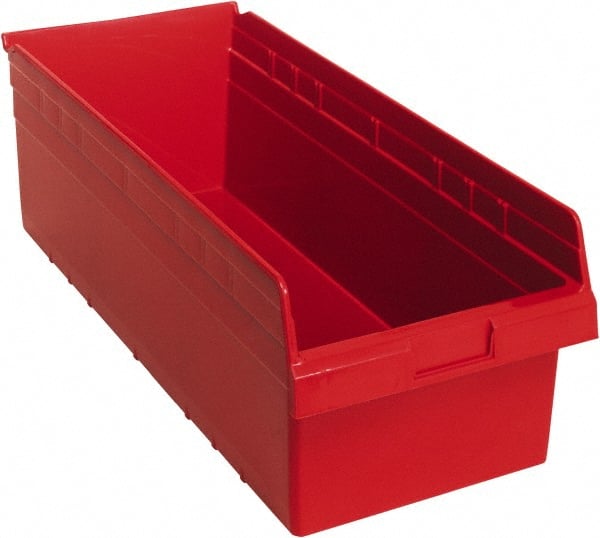 Quantum Storage - 23-5/8" Deep, Red Polypropylene Hopper Shelf Bin - 8" High x 11-1/8" Wide x 23-5/8" Long - Exact Tooling