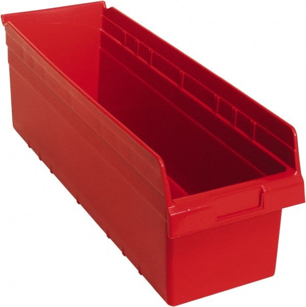 Quantum Storage - 23-5/8" Deep, Red Polypropylene Hopper Shelf Bin - 8" High x 8-3/8" Wide x 23-5/8" Long - Exact Tooling