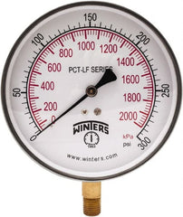 Winters - 4-1/2" Dial, 1/4 Thread, 0-300 Scale Range, Pressure Gauge - Lower Connection Mount, Accurate to 0.01% of Scale - Exact Tooling