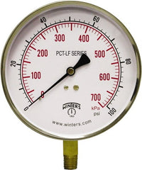 Winters - 4-1/2" Dial, 1/4 Thread, 0-100 Scale Range, Pressure Gauge - Lower Connection Mount, Accurate to 0.01% of Scale - Exact Tooling