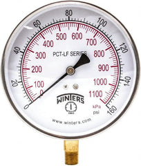 Winters - 4-1/2" Dial, 1/4 Thread, 0-160 Scale Range, Pressure Gauge - Lower Connection Mount, Accurate to 0.01% of Scale - Exact Tooling