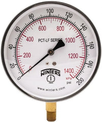 Winters - 4-1/2" Dial, 1/4 Thread, 0-200 Scale Range, Pressure Gauge - Lower Connection Mount, Accurate to 0.01% of Scale - Exact Tooling