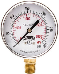 Winters - 2-1/2" Dial, 1/4 Thread, 0-300 Scale Range, Pressure Gauge - Lower Connection Mount, Accurate to 3-2-3% of Scale - Exact Tooling