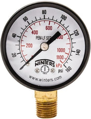 Winters - 2" Dial, 1/4 Thread, 0-160 Scale Range, Pressure Gauge - Lower Connection Mount, Accurate to 3-2-3% of Scale - Exact Tooling