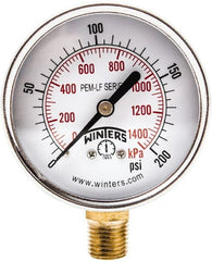 Winters - 2-1/2" Dial, 1/4 Thread, 0-200 Scale Range, Pressure Gauge - Lower Connection Mount, Accurate to 3-2-3% of Scale - Exact Tooling