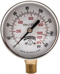Winters - 2-1/2" Dial, 1/4 Thread, 0-160 Scale Range, Pressure Gauge - Lower Connection Mount, Accurate to 3-2-3% of Scale - Exact Tooling