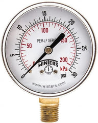 Winters - 2-1/2" Dial, 1/4 Thread, 0-30 Scale Range, Pressure Gauge - Lower Connection Mount, Accurate to 3-2-3% of Scale - Exact Tooling