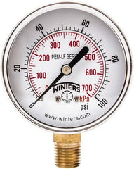Winters - 2-1/2" Dial, 1/4 Thread, 0-100 Scale Range, Pressure Gauge - Lower Connection Mount, Accurate to 3-2-3% of Scale - Exact Tooling
