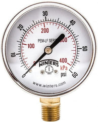 Winters - 2-1/2" Dial, 1/4 Thread, 0-60 Scale Range, Pressure Gauge - Lower Connection Mount, Accurate to 3-2-3% of Scale - Exact Tooling