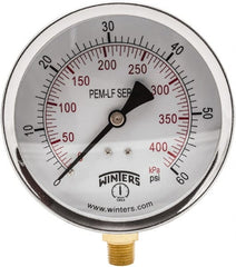 Winters - 4" Dial, 1/4 Thread, 0-60 Scale Range, Pressure Gauge - Lower Connection Mount, Accurate to 3-2-3% of Scale - Exact Tooling