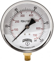Winters - 4" Dial, 1/4 Thread, 0-100 Scale Range, Pressure Gauge - Lower Connection Mount, Accurate to 3-2-3% of Scale - Exact Tooling