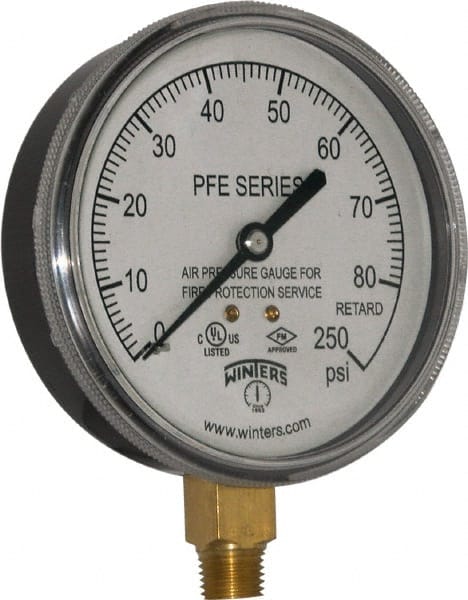 Winters - 3-1/2" Dial, 1/4 Thread, 0-250 Scale Range, Pressure Gauge - Lower Connection Mount, Accurate to 3-2-3% of Scale - Exact Tooling