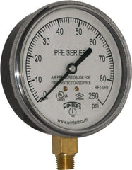 Winters - 3-1/2" Dial, 1/4 Thread, 0-250 Scale Range, Pressure Gauge - Lower Connection Mount, Accurate to 3-2-3% of Scale - Exact Tooling